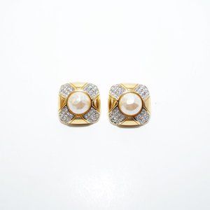 Givenchy Gold and Pearl Square Post Earrings